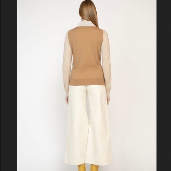 Rosetta Getty, bicolor Vneck wool turtleneck sweater (nude and camel), sz Small - Picture 3 of 6